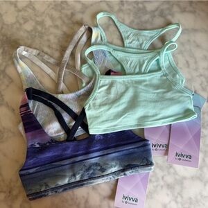 Ivivva Girls' Seamless Sports Training Bras - Mint, Grey, & Purple Lot Size 8